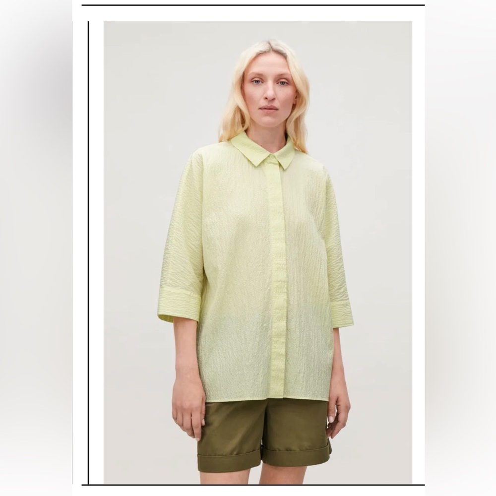 COS Light Yellow Crinkle Oversized Loose-Fit Seersucker Shirt Size M
